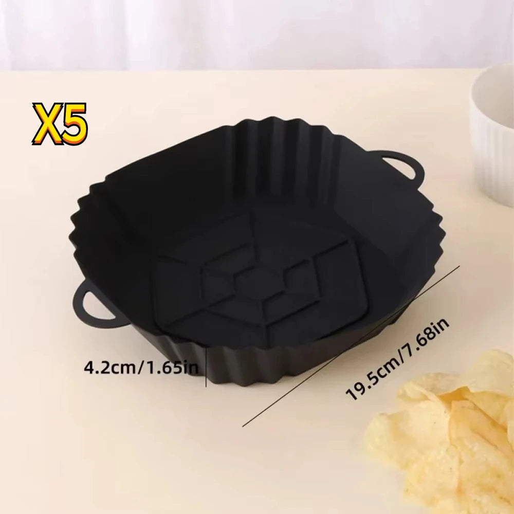 1Pc Silicone Air Fryer Pot Tray with Handle, Square Air Fryer Baking Pan, Reusable Air Fryer Liner for Kitchen Baking