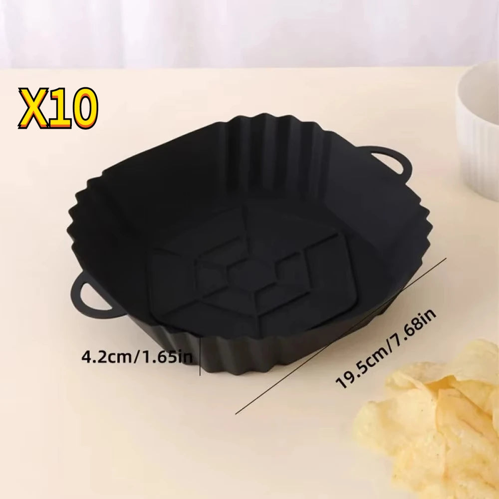 1Pc Silicone Air Fryer Pot Tray with Handle, Square Air Fryer Baking Pan, Reusable Air Fryer Liner for Kitchen Baking