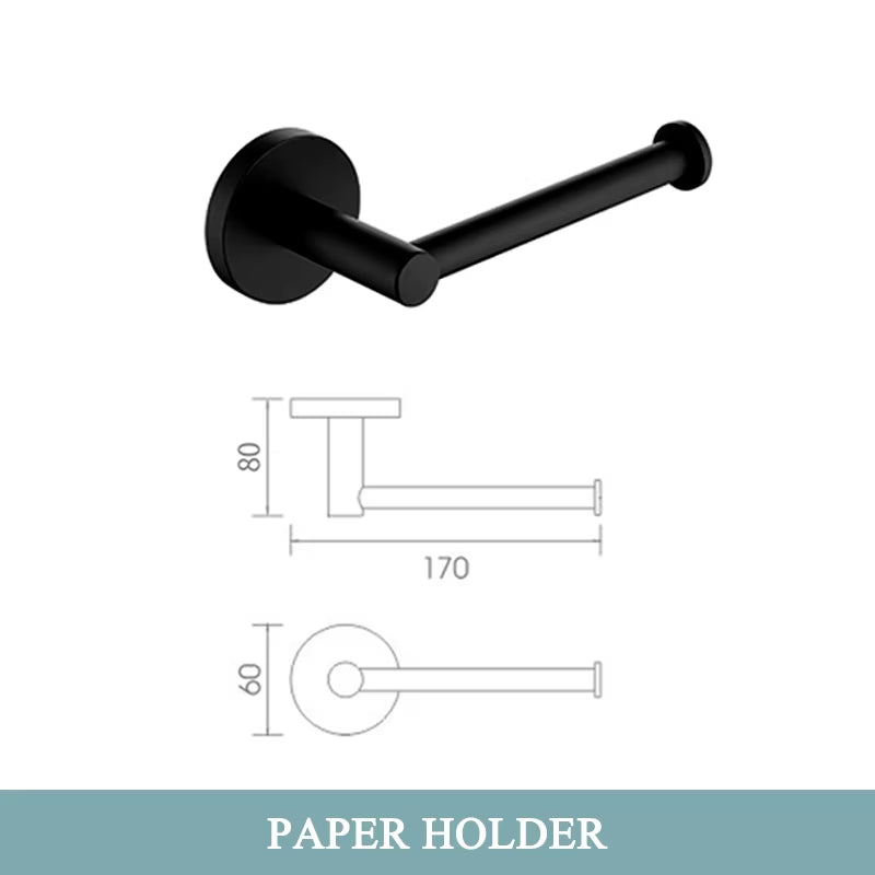 Matt Black Bathroom Accessories Set Hardware Kit Wall Mount Hand Towel Bar Rack Toilet Roll Paper Holder Robe Hook Hanger