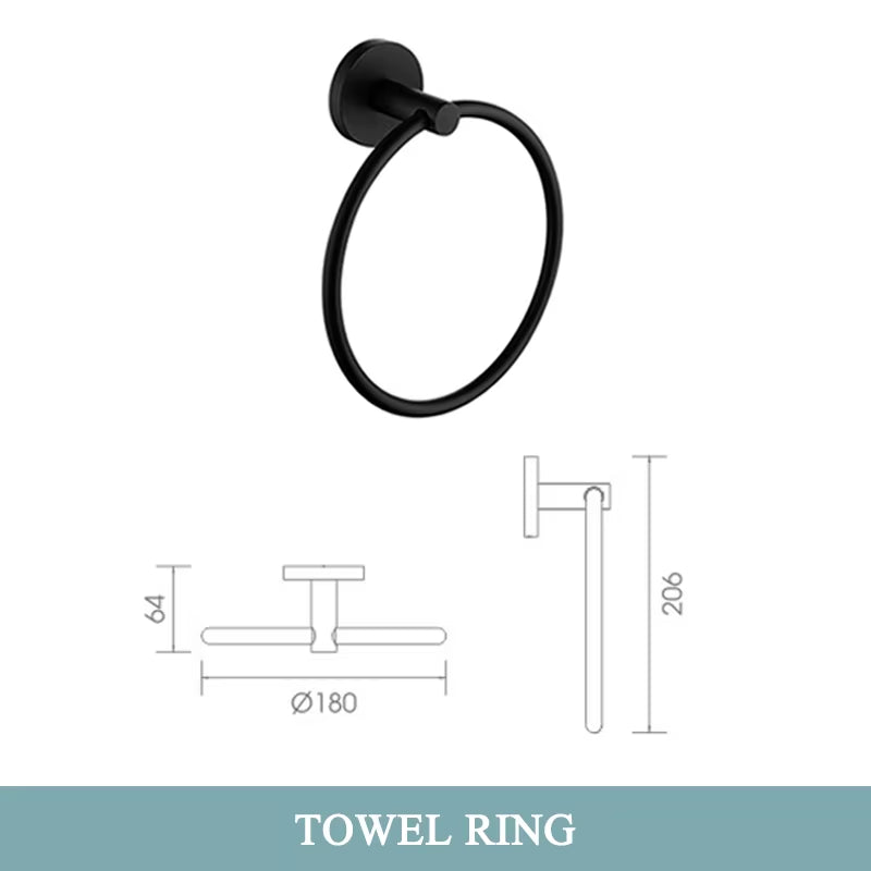Matt Black Bathroom Accessories Set Hardware Kit Wall Mount Hand Towel Bar Rack Toilet Roll Paper Holder Robe Hook Hanger