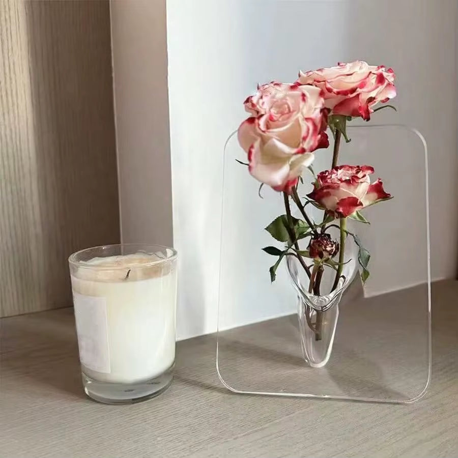 Frame Flower Vase - Clear Acrylic Vase for Flowers, Modern Art Vases for Home Decor, Decorative Vases for Desktops Bookshelf
