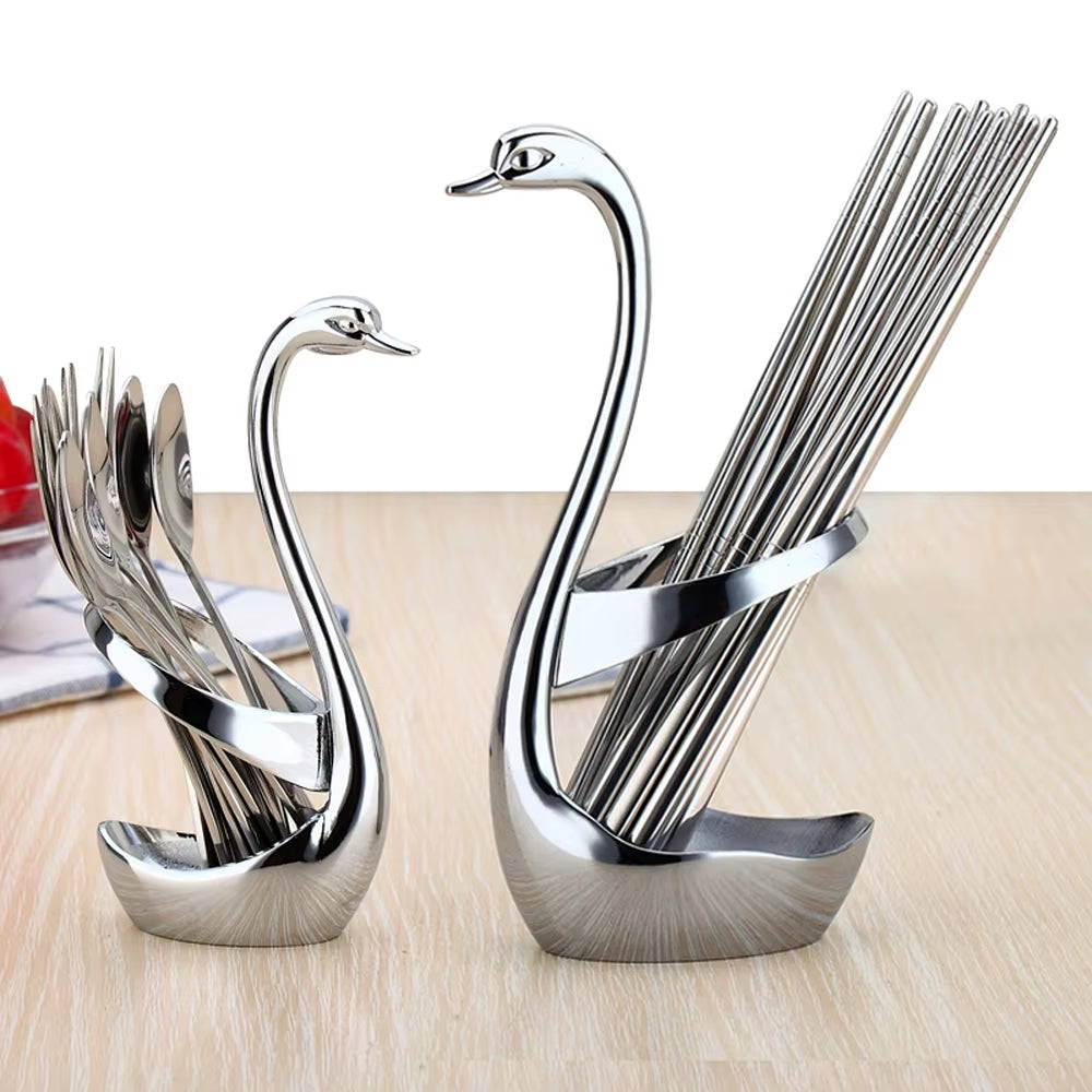 Popular Swan Shape Zinc Alloy Cutlery Holder Metal Dinnerware Base Delicate Pretty Decoration Gadget Kitchen Accessory for Home