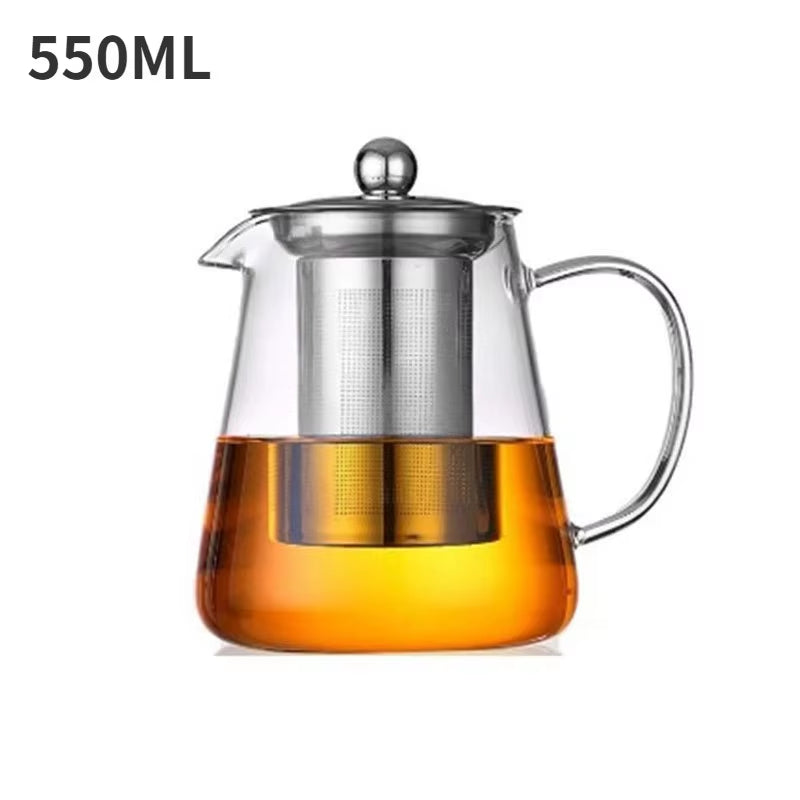 Glass Teapot Heat Resistant Borosilicate Clear Tea Kettle with Removable Stainless Steel Infuser Kettle 550Ml