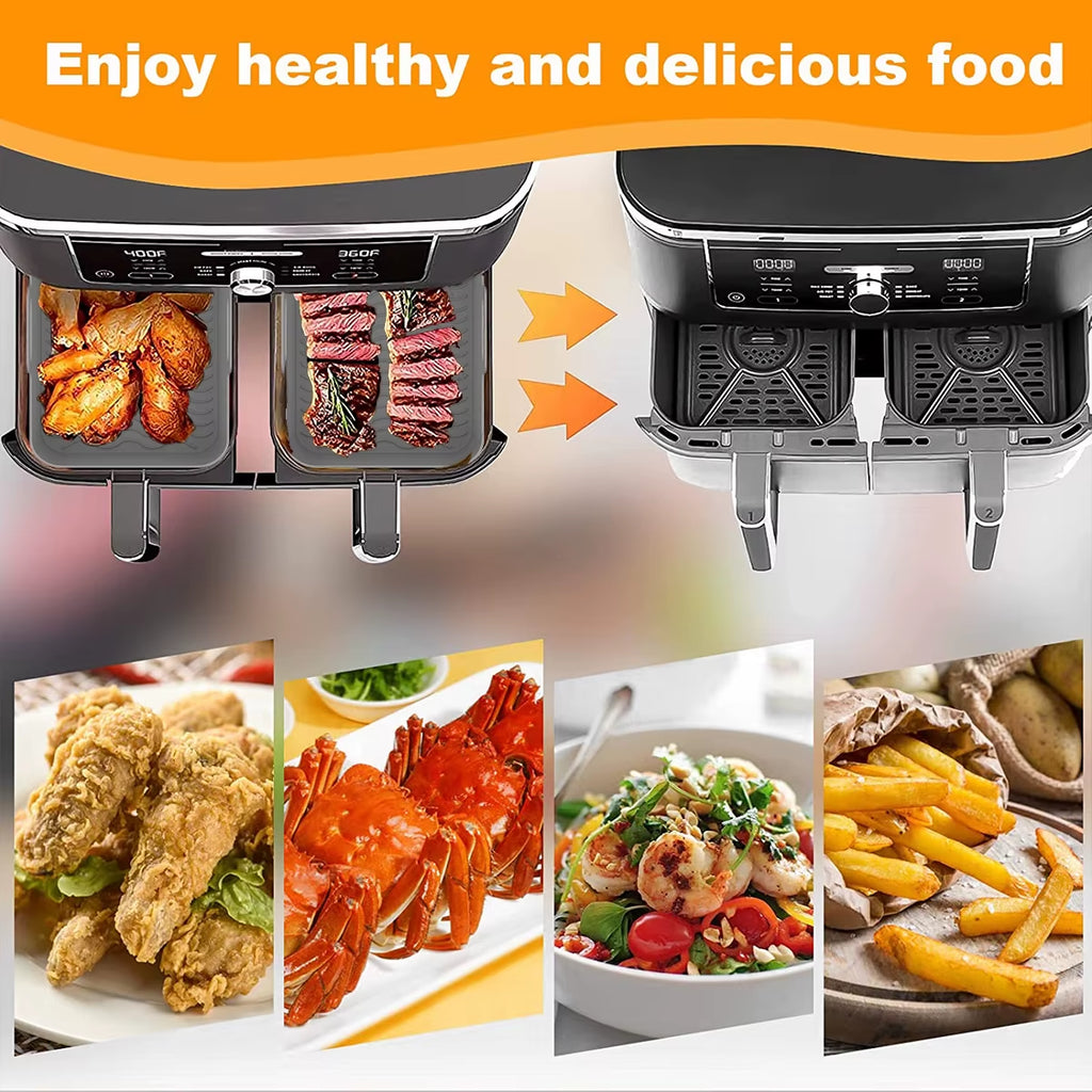 Silicone Air Fryer Liner for Ninja Dual Air Fryer Accessories Reusable Silicone Pot Grill Pan Baking Basket Kitchen Accessories
