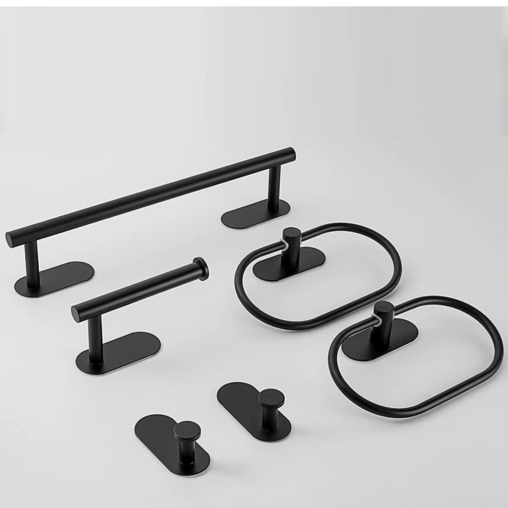No Drilling Stainless Steel Towel Bar Paper Holder Self-Adhesive Towel Ring Robe Hook Matte Black Silver Bathroom Accessory Set