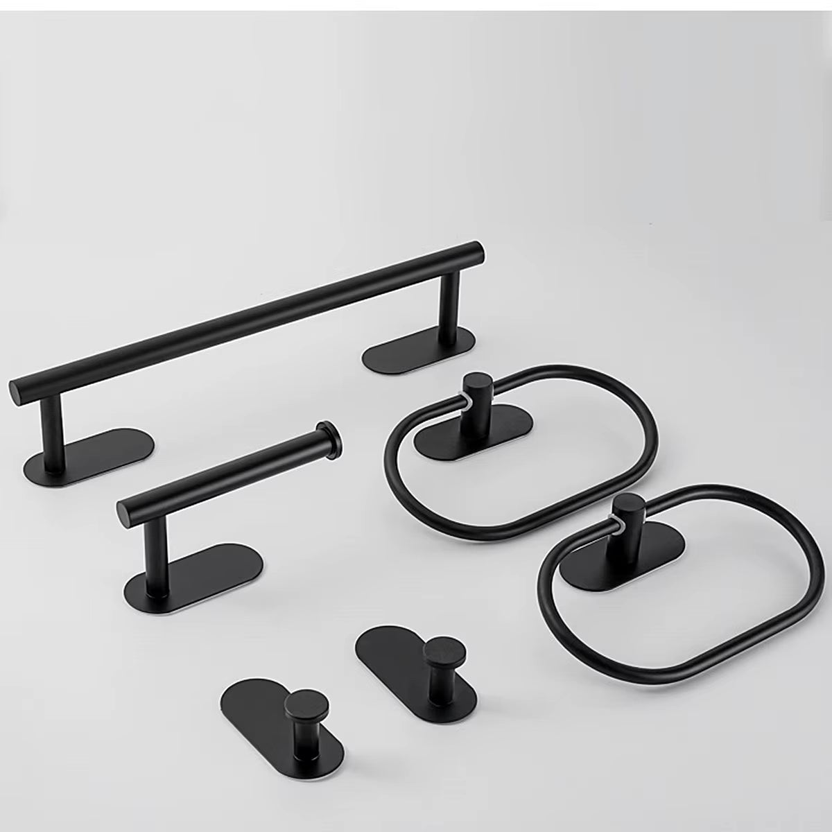 No Drilling Stainless Steel Towel Bar Paper Holder Self-Adhesive Towel Ring Robe Hook Matte Black Silver Bathroom Accessory Set