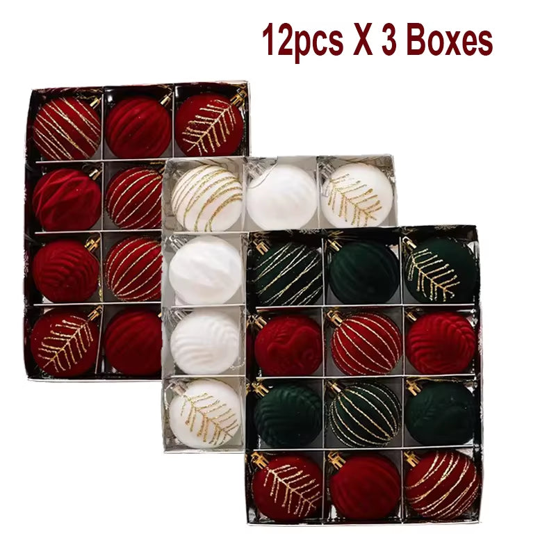 6/12Pcs 6Cm Wine Red Christmas Ball Ornaments Dark Green White Christmas Tree Party Decoration New Christmas Spheres Pendant