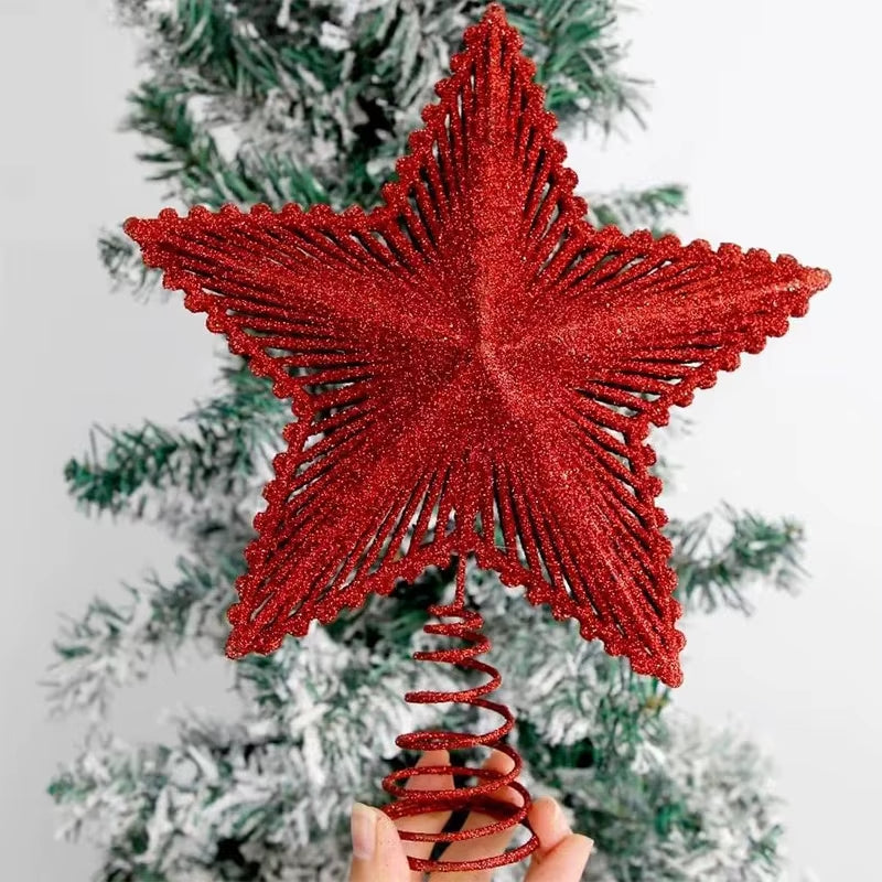 25Cm Christmas Tree Top Glitter Gold Silver Star Home Xmas Tree Ornaments Christmas Decoration for Home 2024 Natal New Year 2025
