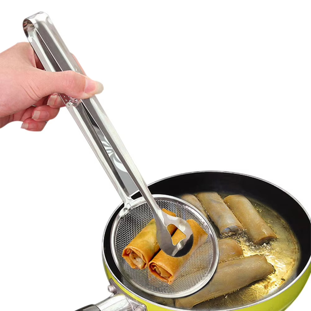 Multifunctional Oil Frying Clamp Filter Stainless Steel Spoon Oil Drainer Vegetables Snack Fried Food Strainer Kitchen Tools