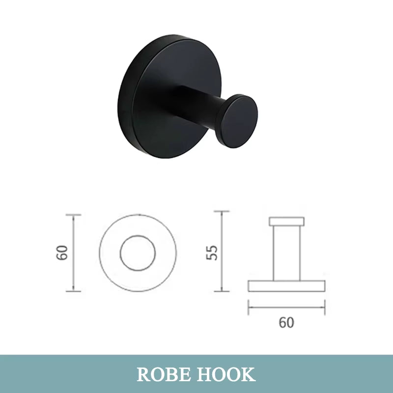 Matt Black Bathroom Accessories Set Hardware Kit Wall Mount Hand Towel Bar Rack Toilet Roll Paper Holder Robe Hook Hanger