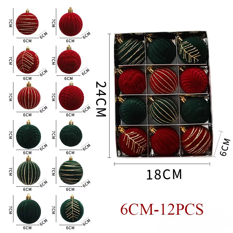6/12Pcs 6Cm Wine Red Christmas Ball Ornaments Dark Green White Christmas Tree Party Decoration New Christmas Spheres Pendant