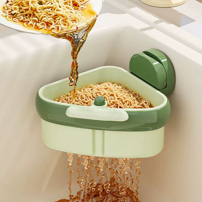 New Suction Cup Sink Drain Basket Household Fruit Washing Filter Basket Kitchen Triangular Sink Strainer for Food Waste ﻿