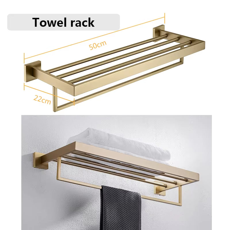 Stainless Steel Bathroom Hardware Set Bathroom Accessories Black Towel Rail Bar Rack Gold Towel Bar Shelf Towel Holder