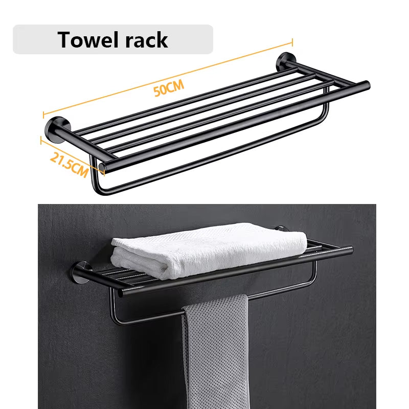 Stainless Steel Bathroom Hardware Set Bathroom Accessories Black Towel Rail Bar Rack Gold Towel Bar Shelf Towel Holder