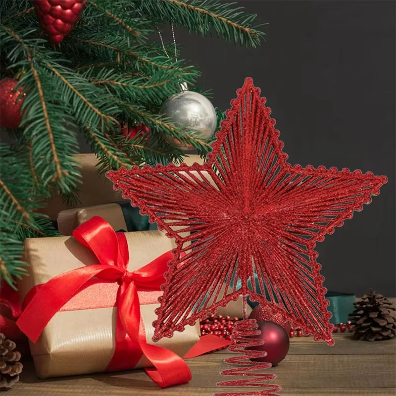 25Cm Christmas Tree Top Glitter Gold Silver Star Home Xmas Tree Ornaments Christmas Decoration for Home 2024 Natal New Year 2025