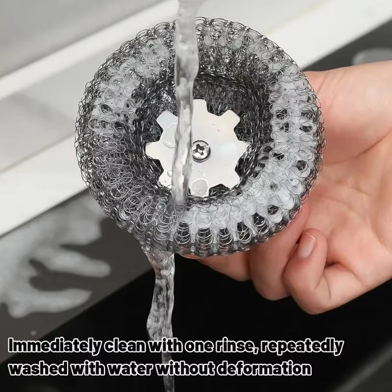 5/1Pcs Kitchen Stainless Steel Pot Brush with Handles Dishwashing Wire Ball Heavy Duty Metal Scrubber Home Pot Pan Cleaning Tool