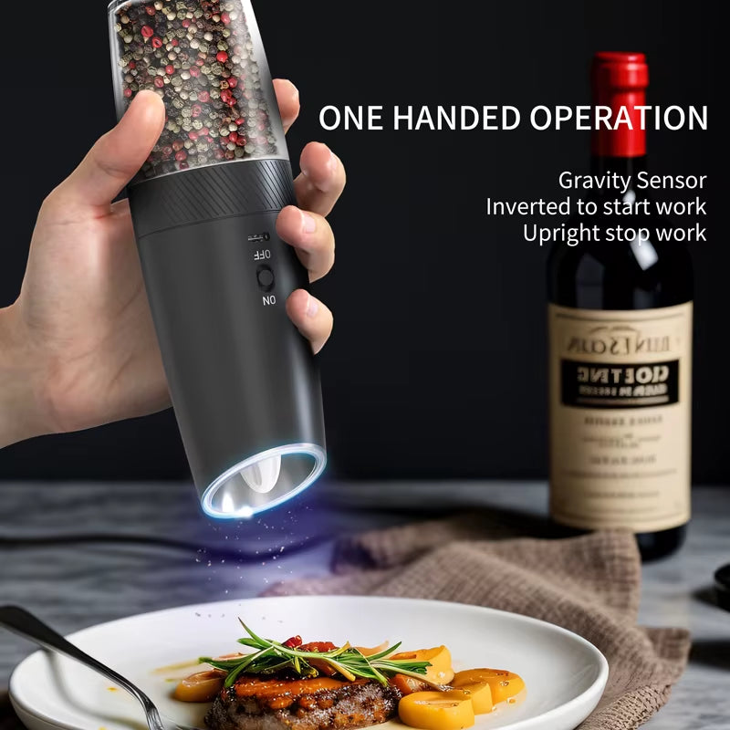 USB Rechargeable Electric Salt Pepper Grinder Adjustable Roughness Freshly Ground Pepper Powder Grinder Kitchen Cooking Tools