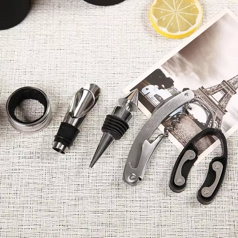 Deluxe Wine Opener Accessories Gift Tools Set with Waiters Corkscrew 5 Piece Bottle Opening Kit