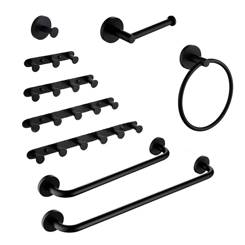 Matt Black Bathroom Accessories Set Hardware Kit Wall Mount Hand Towel Bar Rack Toilet Roll Paper Holder Robe Hook Hanger