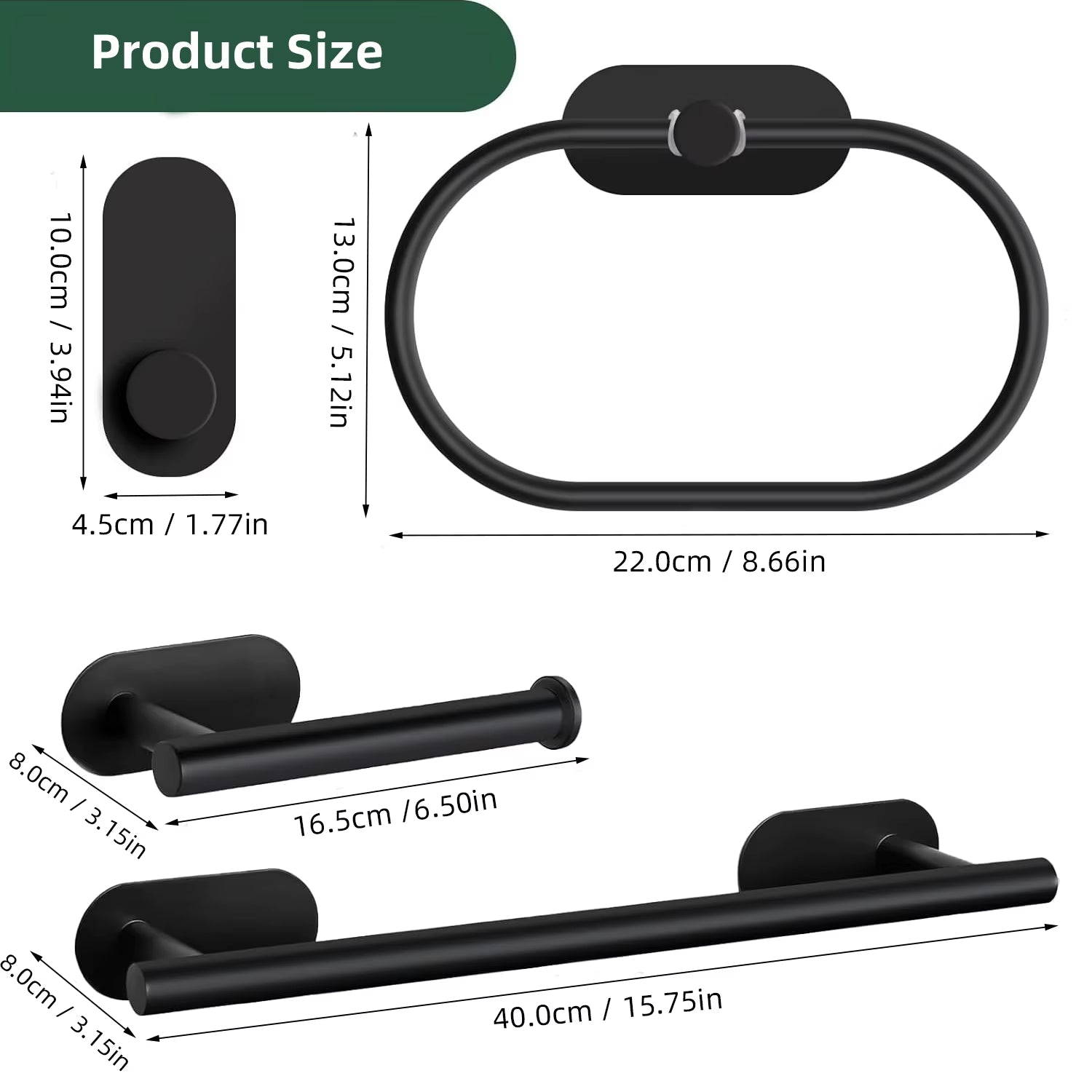 No Drilling Stainless Steel Towel Bar Paper Holder Self-Adhesive Towel Ring Robe Hook Matte Black Silver Bathroom Accessory Set