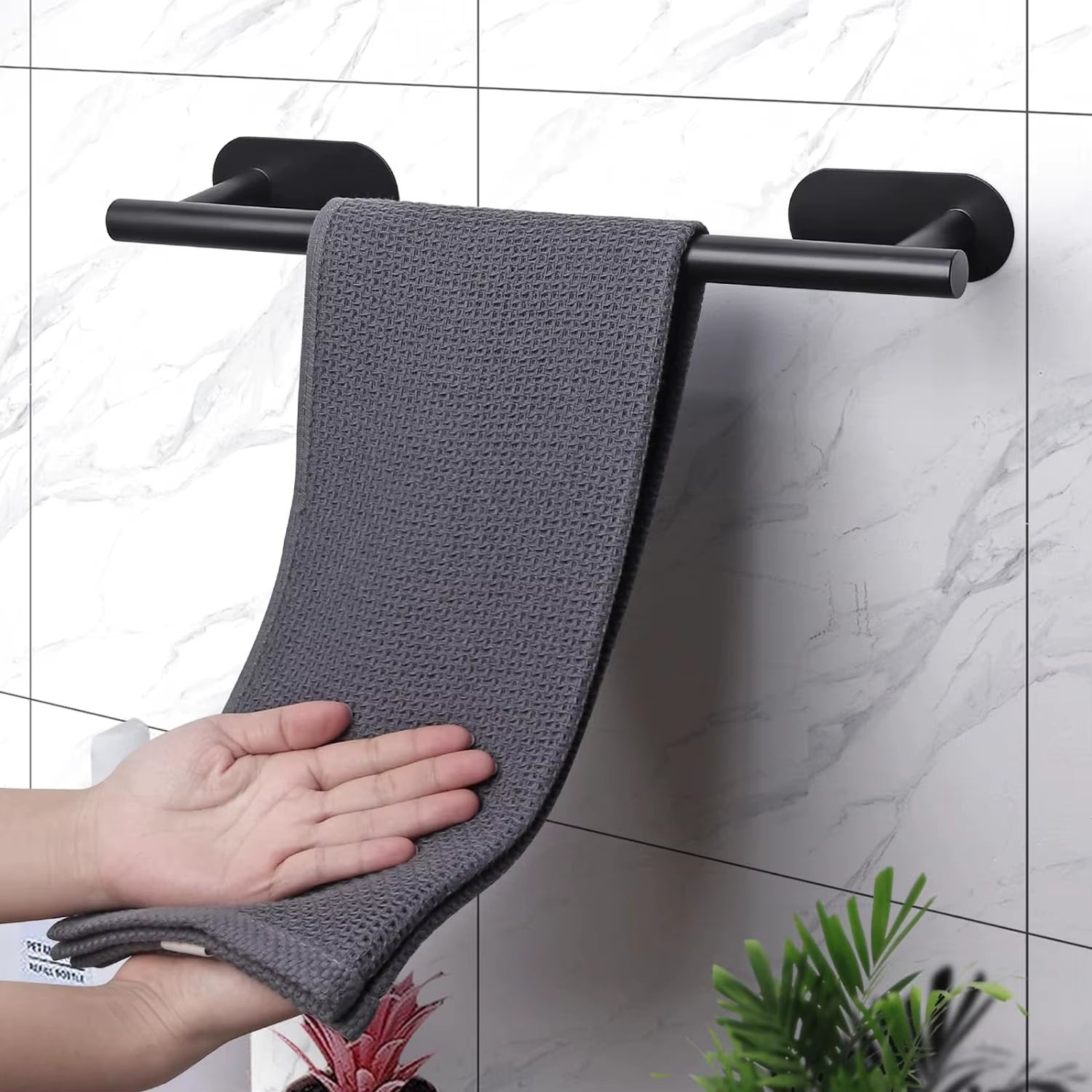 No Drilling Stainless Steel Towel Bar Paper Holder Self-Adhesive Towel Ring Robe Hook Matte Black Silver Bathroom Accessory Set