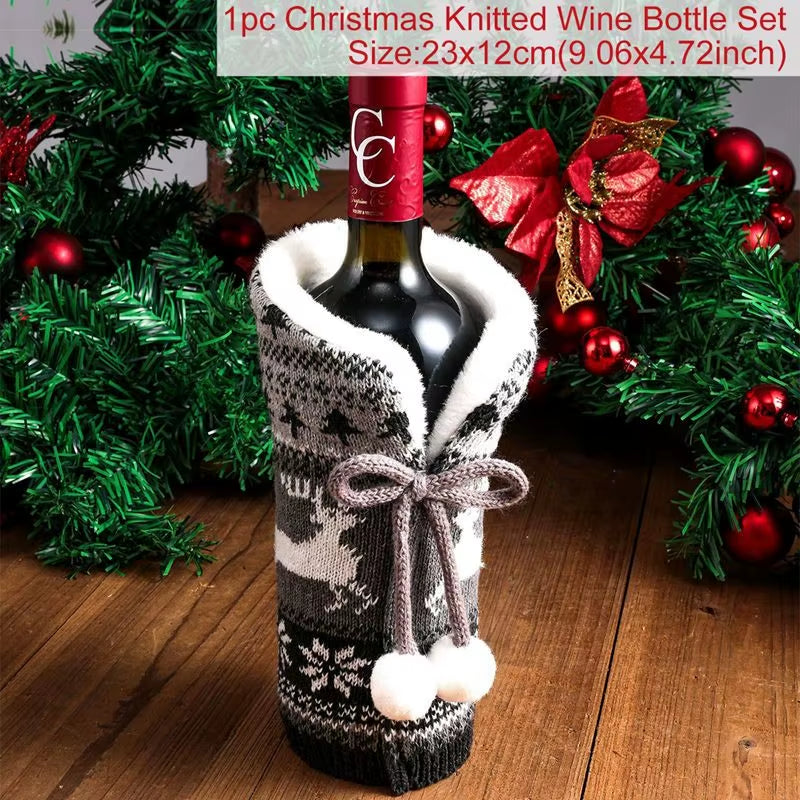 Christmas Wine Bottle Cover Merry Christmas Decorations for Home 2025 Cristmas Ornament Xmas Navidad Gifts Happy New Year 2026