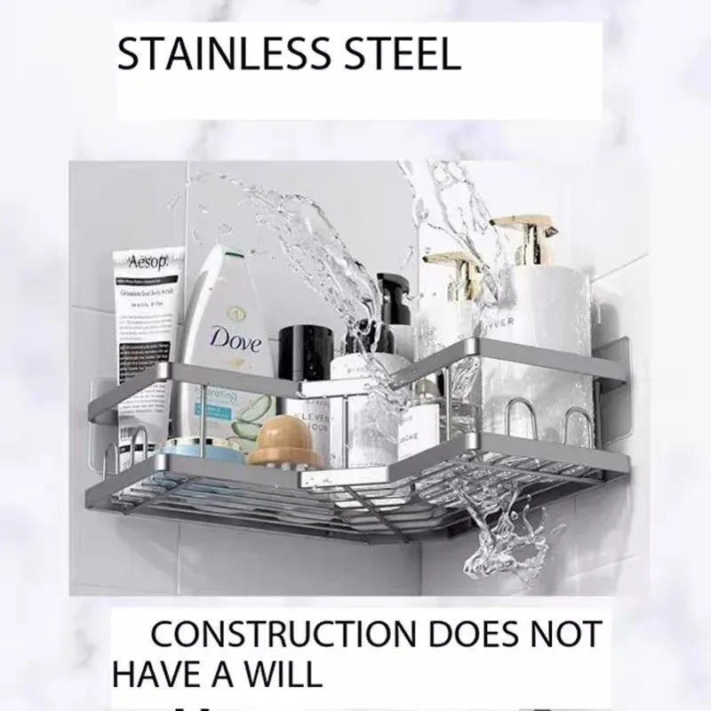 Wall Mounted Bathroom Shelf Organizer with Thickened Iron Triangle Frame, Kitchen Corner Shelf