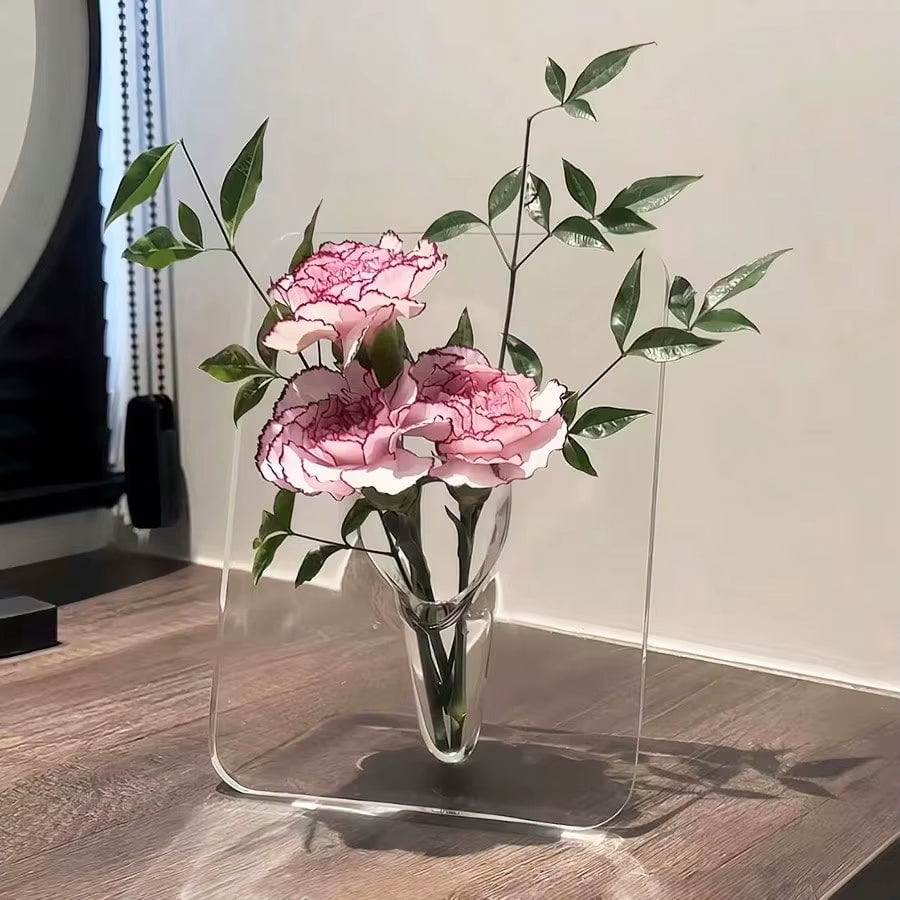 Frame Flower Vase - Clear Acrylic Vase for Flowers, Modern Art Vases for Home Decor, Decorative Vases for Desktops Bookshelf