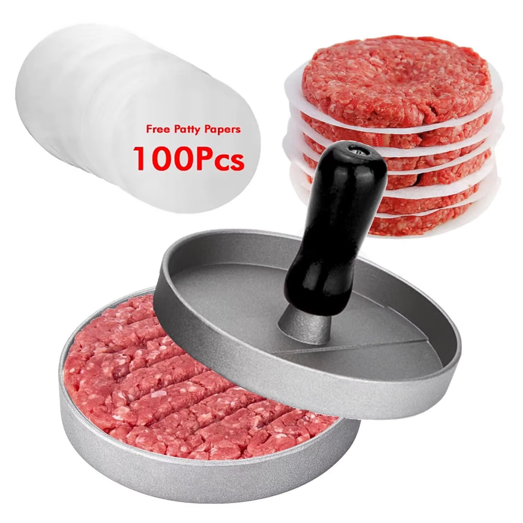 Circular Burger Mold Burger Press Non-Stick Meat Pie Machine Home Food Mold Kit Small Tool with 100 Meat Pie Paper